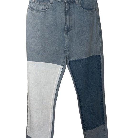 Princess Polly Blue and White Patchwork Cofield High waist Straight Leg Jeans 6 - Picture 2 of 4